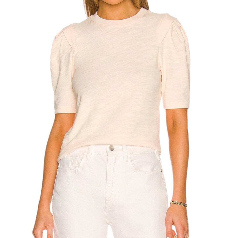 FRAME Pleated Panel Tee Shirt Womens XL (Fits as Large) Nude Pink Lightweight